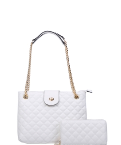 2in1 Classic Quilted Designer Shoulder Bag Wallet Set CC-8621W WHITE